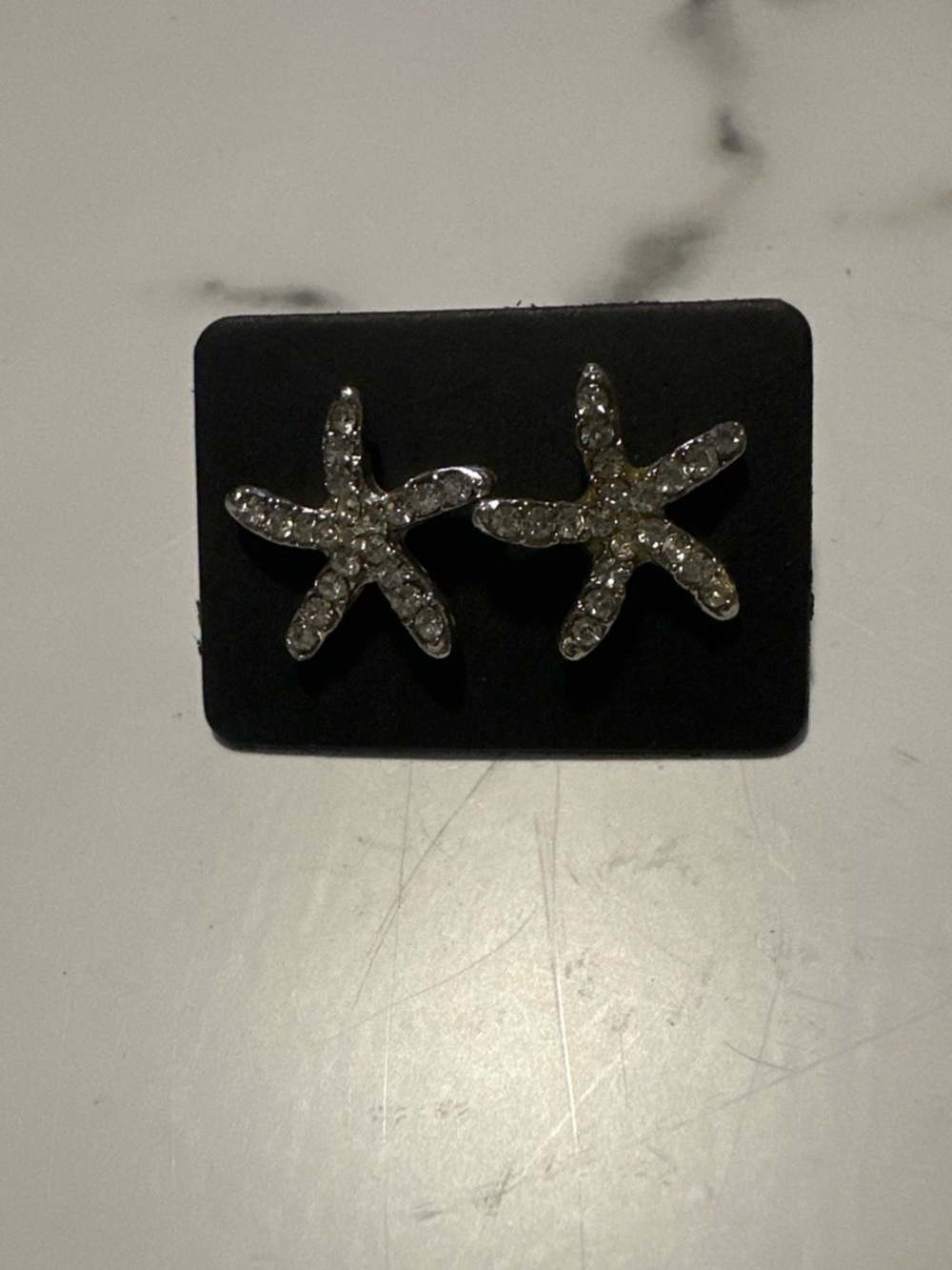 Crystal Starfish Stud Earrings - Silver Tone